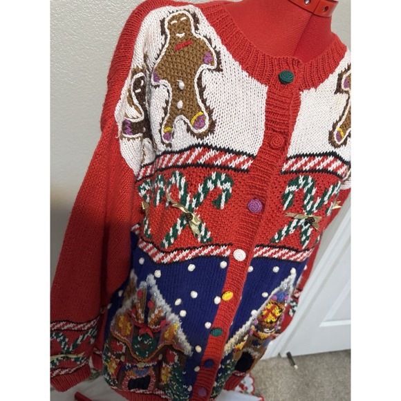 Vintage 1992 Marisa Christina Christmas Sweater L Gingerbread Houses Ugly Xmas - Picture 2 of 9
